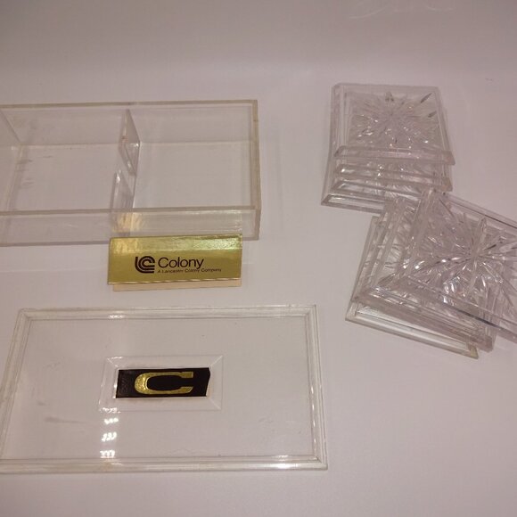 Set of 8 Vintage Colony Clear Starburst Duracite Coasters with Case Dek O - Picture 7 of 9